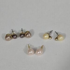 Petite Faux Pearl Stud Post Earrings - Set of 3 Pairs
